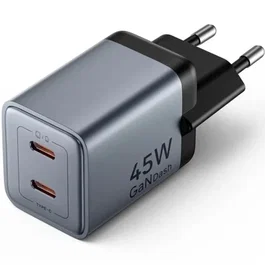 Vention Cargador de Pared GaN FCDH0-EU 2xUSB-C 45W Gris Antracita